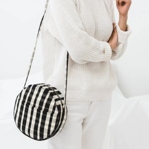 Baggu Plaid Canvas Circle Crossbody Bag Black and White/Cream